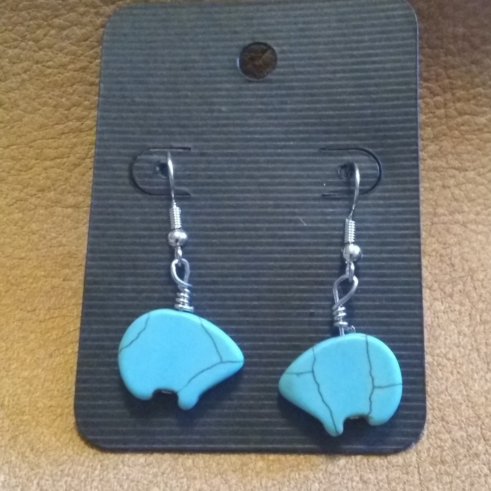 Silver and turquoise bear Native American earrings